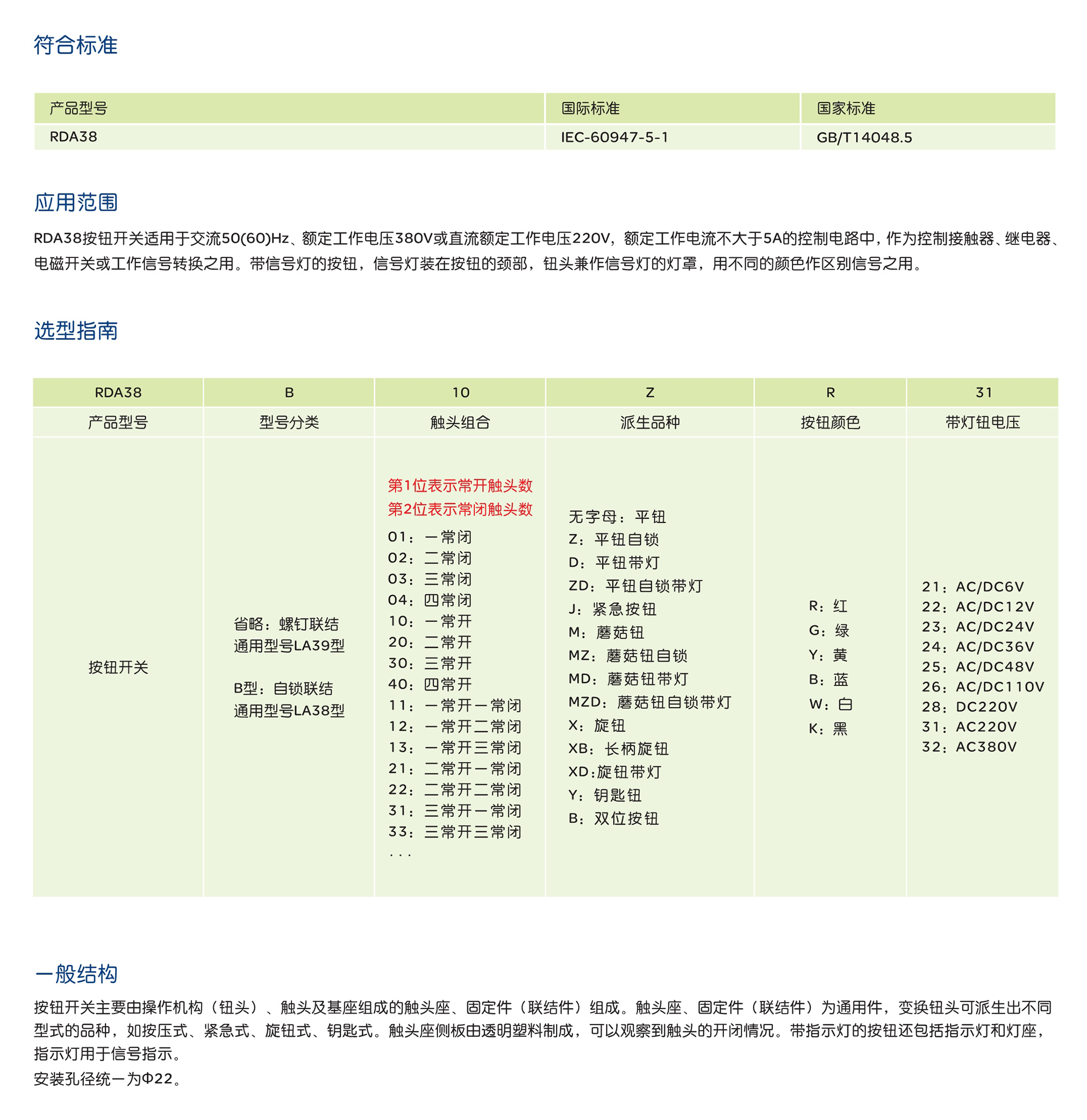 人民电器RDA38系列按钮开关 